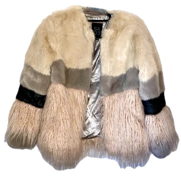 SAGE Jackets & Blazers - 😊SAGE Color Faux Fur Jacket Color Block Ivory, Gray, Black, Pink Sz S EUC